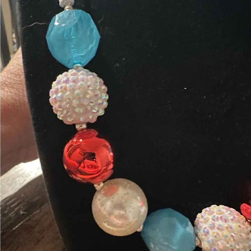 NWOT - Toddler/Girls Adjustable Beaded Necklace Red White Blue Americana July 4